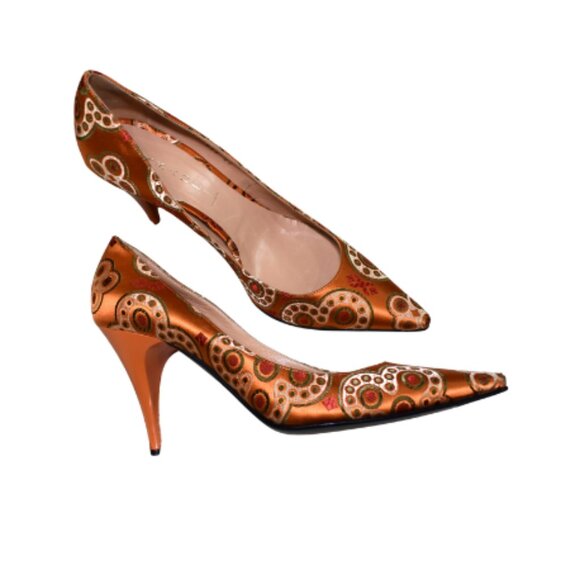 Casadei Orange Pointed Toe Pumps Heels Size 10 /9.5 Made in Italy New - Picture 1 of 15